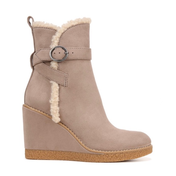Women’s Taupe Shearling Wedge Booties - Picture 9 of 13